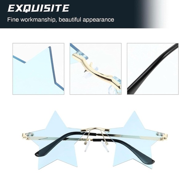 Star-Shaped Sunglasses Rimless Blue Gold Fun Festival Party EDM New Year's - Picture 12 of 15